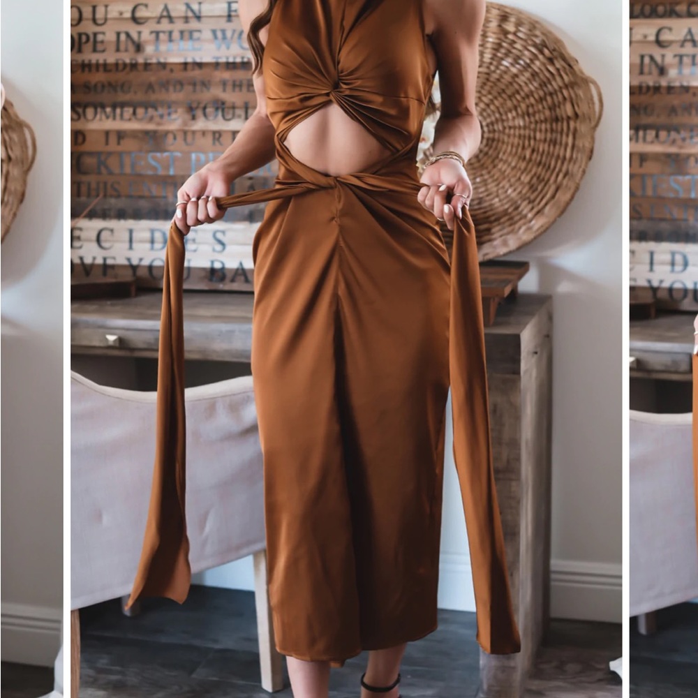 Brown satin cut out dress - Picture 4 of 6